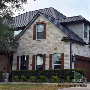 <div><h4>Standing Seam in Dark Bronze</h4><p><b>Manufacturer:</b> Green Knight Metal Roofing</p><p><b>Location:</b> Texas, US</p><p><b>Style:</b> Vertical Panel/Standing Seam</p><p><b>Material:</b> Steel</p><p><b>Color:</b> Brown, Gray</p><p><a href="/gallery/image-detail/1187/" class="link-arrow text-uppercase theme-color--orange" data-toggle="modal" data-target="#detailModal_gallery_image_grid_lamlejqhdgHs">View More</a></p></div>
